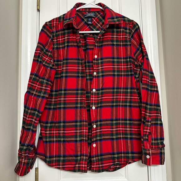 Lands End Women’s Flannel Small 6 Plaid Red Cotton Long Sleeve Button Down Shirt - Picture 4 of 7